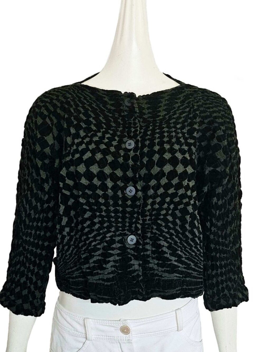 ME ISSEY MIYAKE BLACK/GREEN DIAMOND PRINT CAULIFLOWER JACKET
